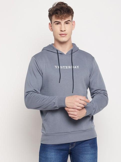 duke grey regular fit printed hooded sweatshirt