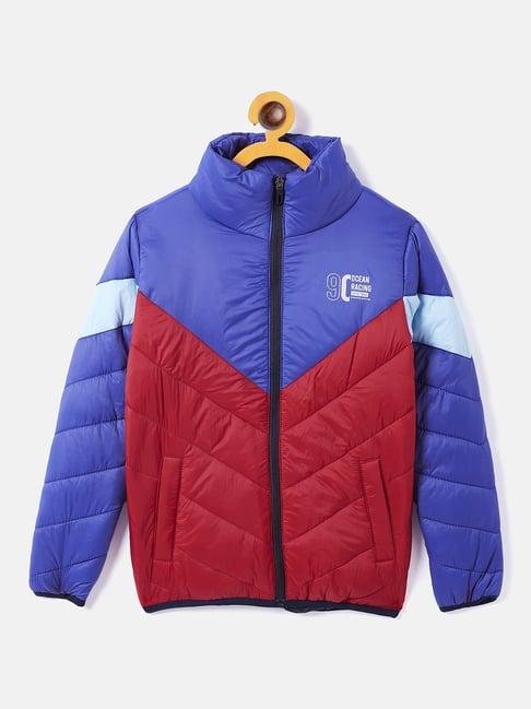 duke kids blue & red color block full sleeves jacket