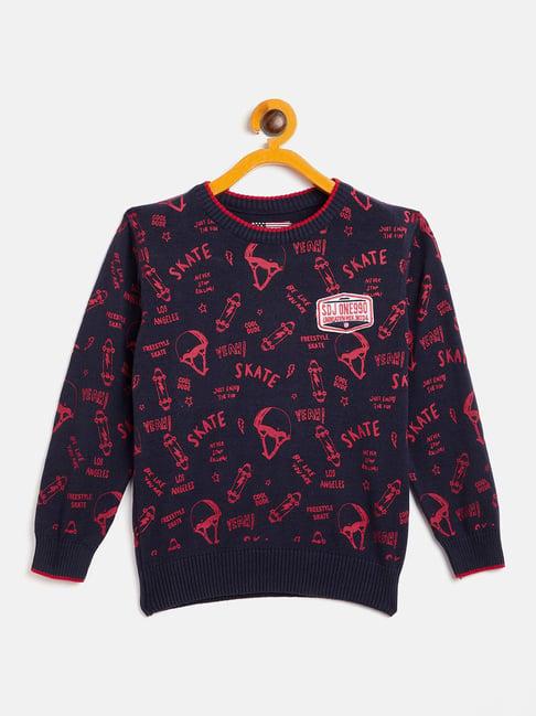 duke kids navy printed full sleeves sweater