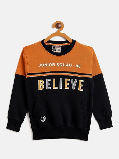 duke kids orange & black color block full sleeves sweatshirt