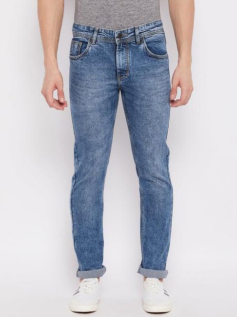 duke light blue slim fit heavily washed jeans