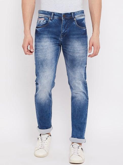 duke light blue slim fit heavily washed jeans