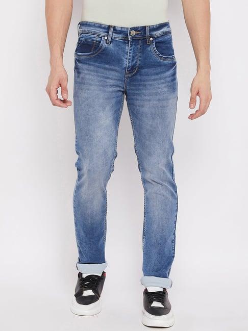 duke light blue slim fit heavily washed jeans