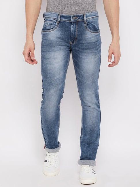 duke medium blue slim fit lightly washed jeans