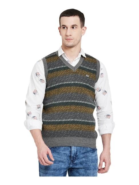 duke medium grey melange & mustard striped sweater