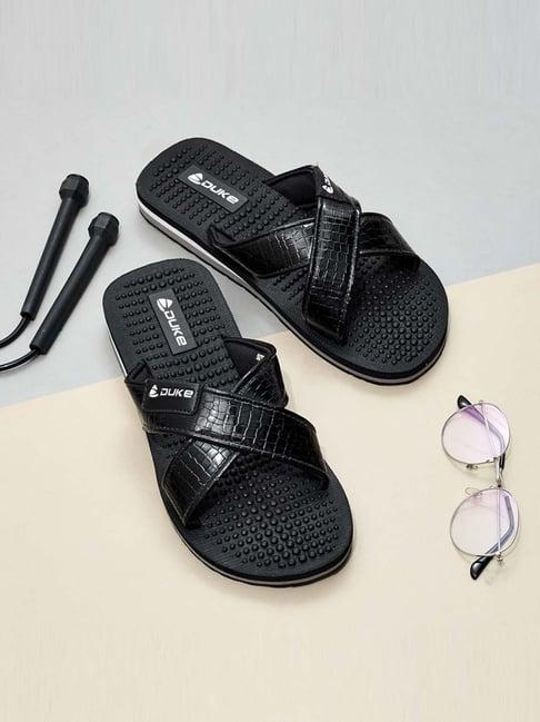 duke men's black cross strap sandals