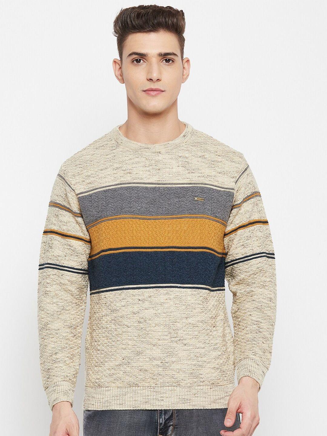 duke men beige & yellow colourblocked pullover