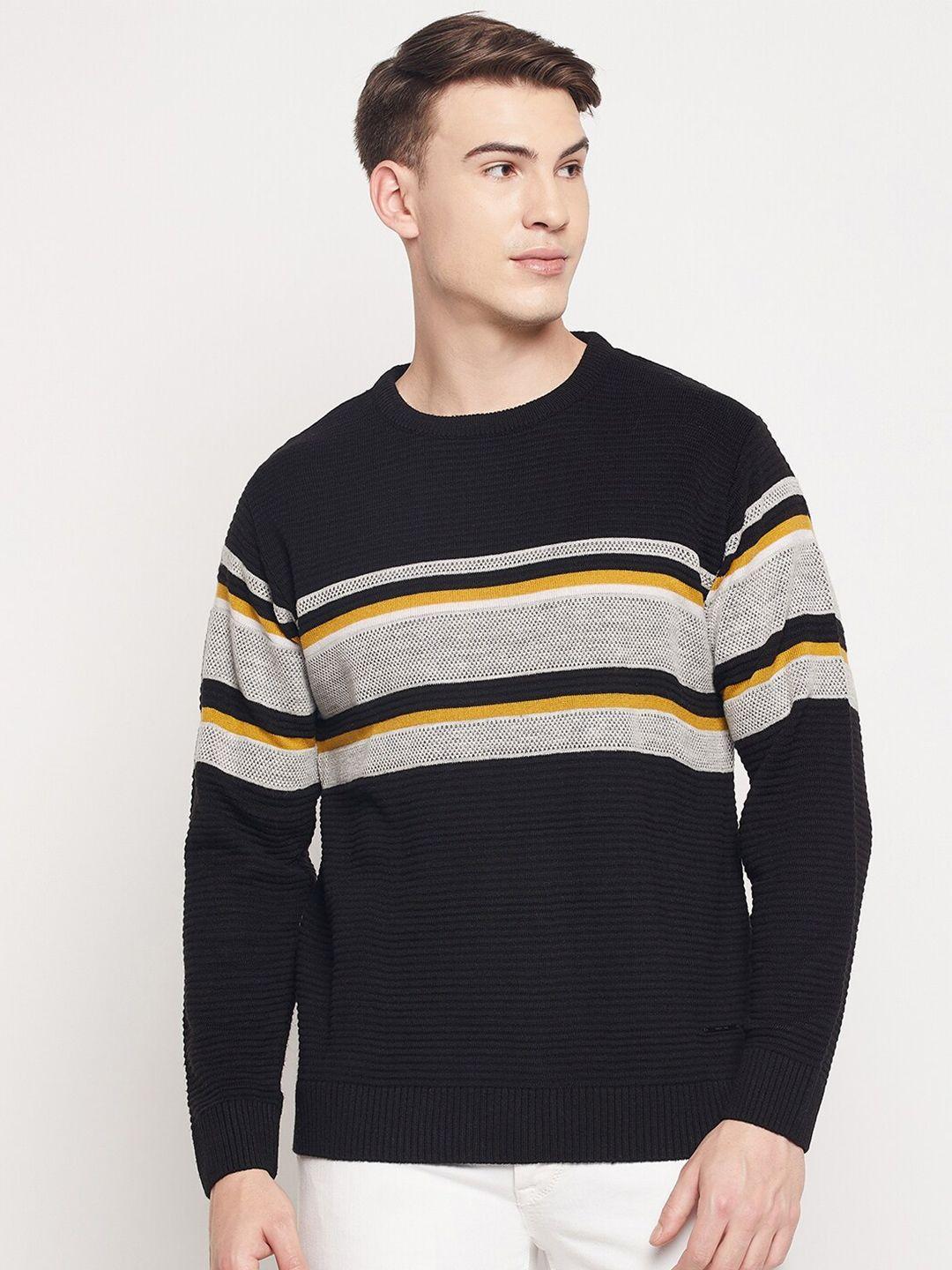 duke men black & grey striped round neck acrylic pullover sweater