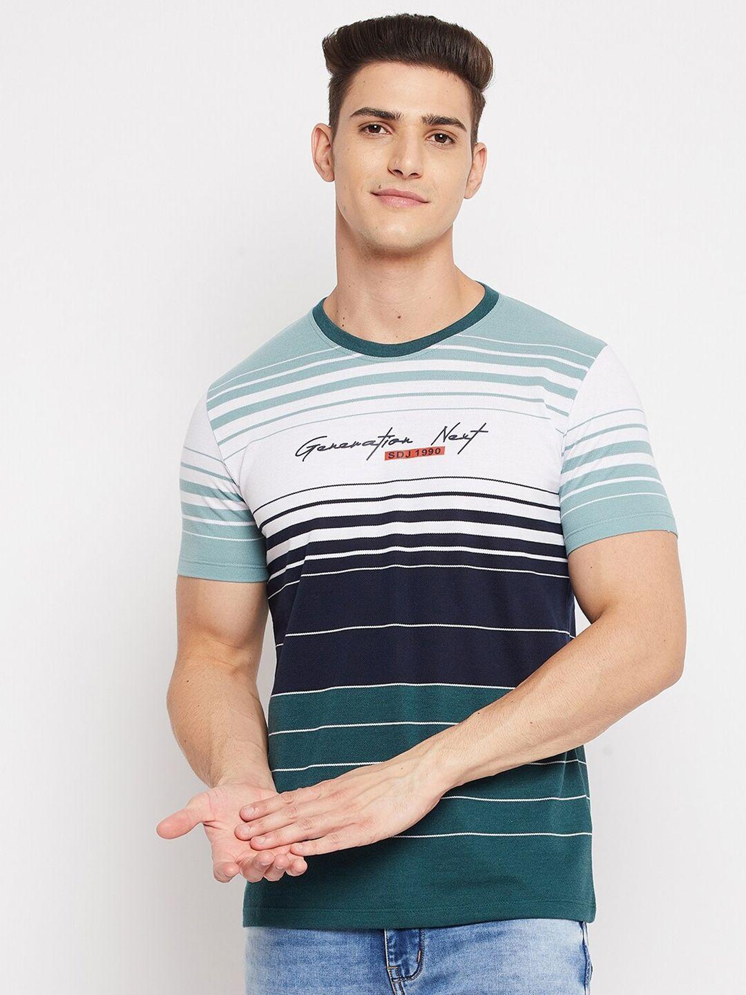 duke men blue & green striped slim fit t-shirt