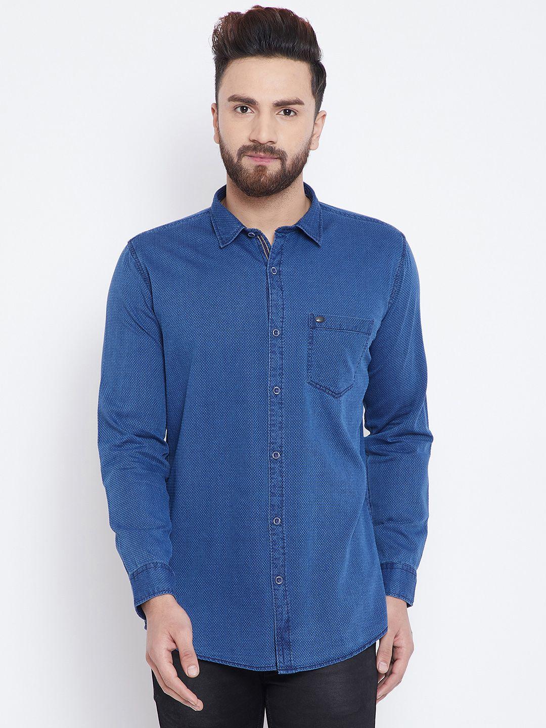 duke men blue regular fit printed casual shirt