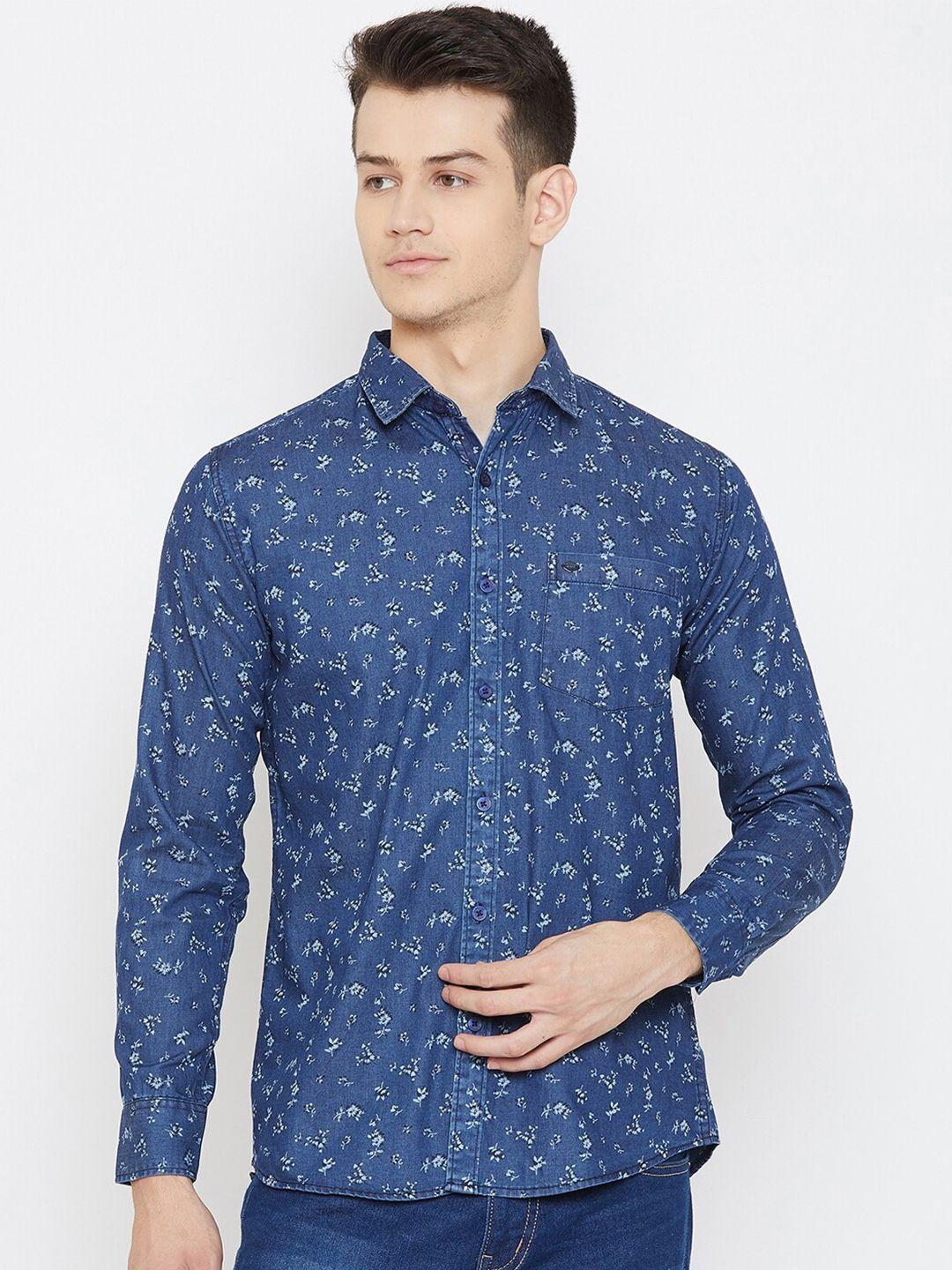 duke men blue slim fit floral printed casual shirt