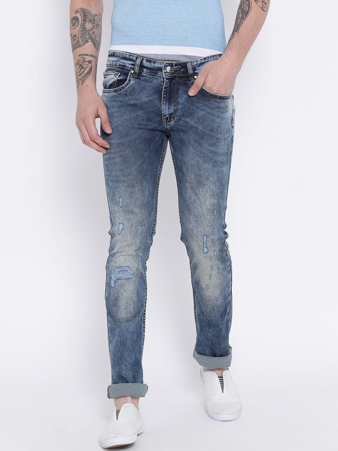 duke men blue slim fit mid-rise mildly distressed jeans