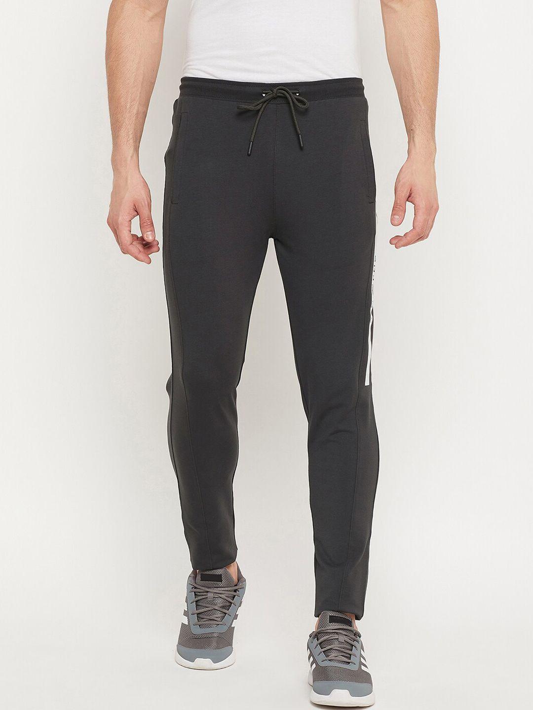 duke men charcoal grey solid relaxed-fit cotton track pants