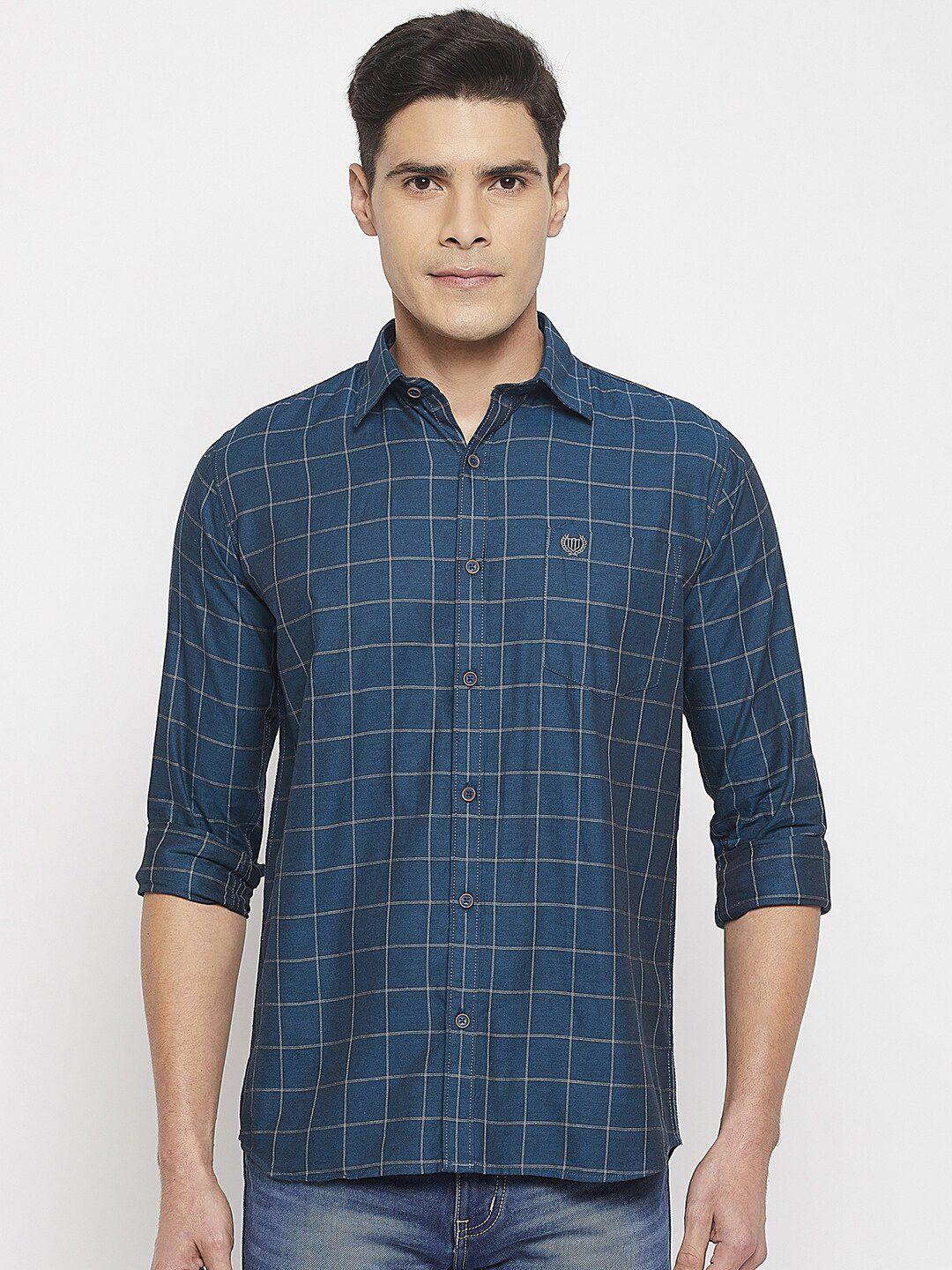 duke men comfort slim fit grid checked casual cotton shirt