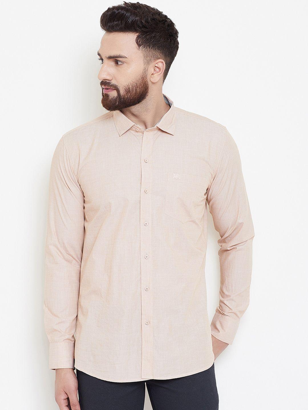 duke men cream-coloured regular fit solid casual shirt