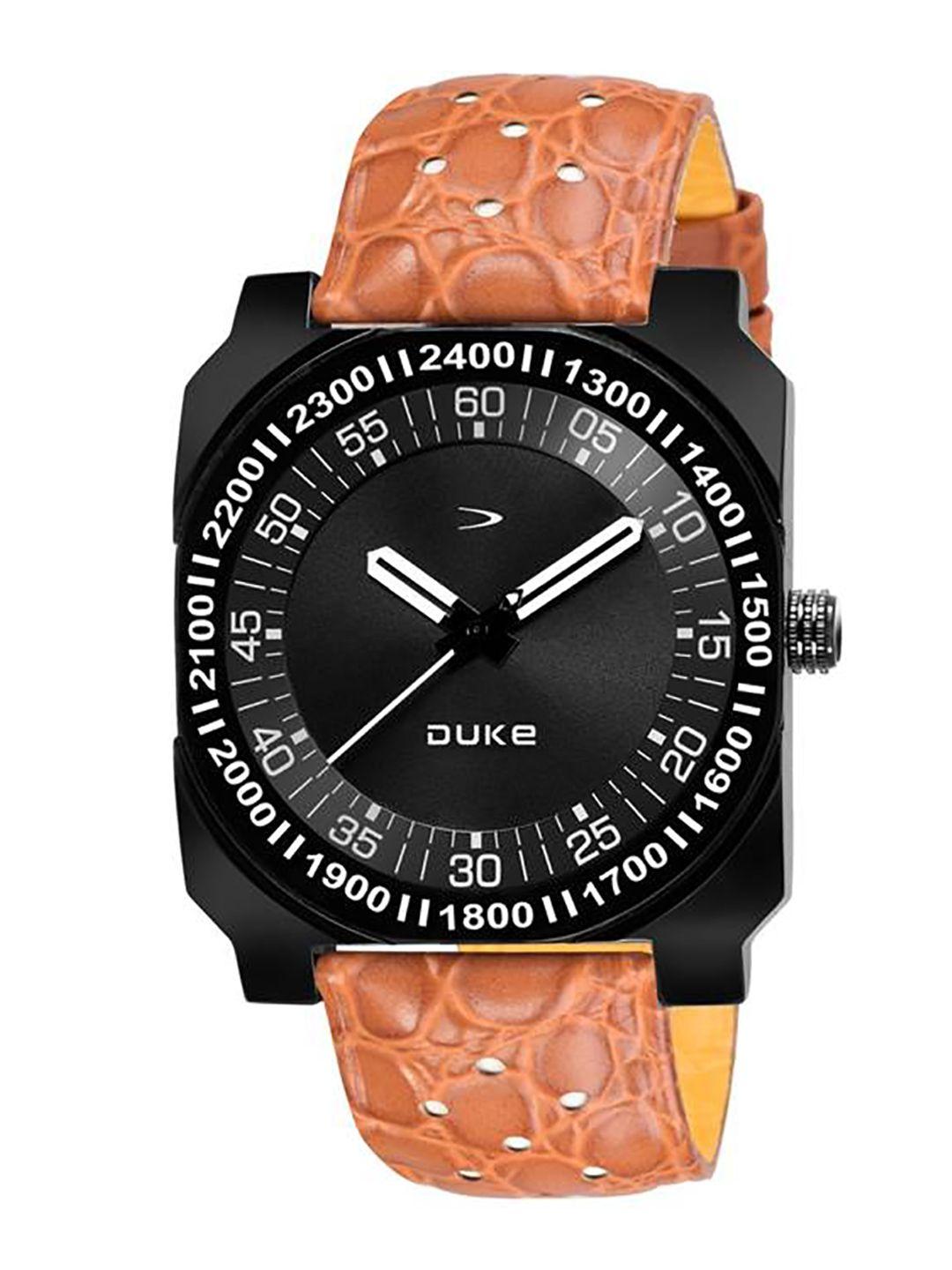 duke men dial & leather textured straps analogue watch dk503rm01s