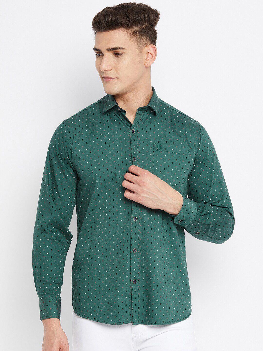 duke men green slim fit micro ditsy printed cotton casual shirt