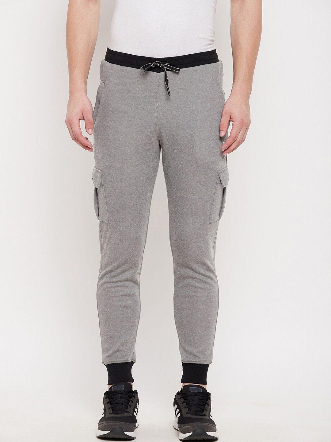 duke men grey solid regular-fit pure cotton joggers track pants