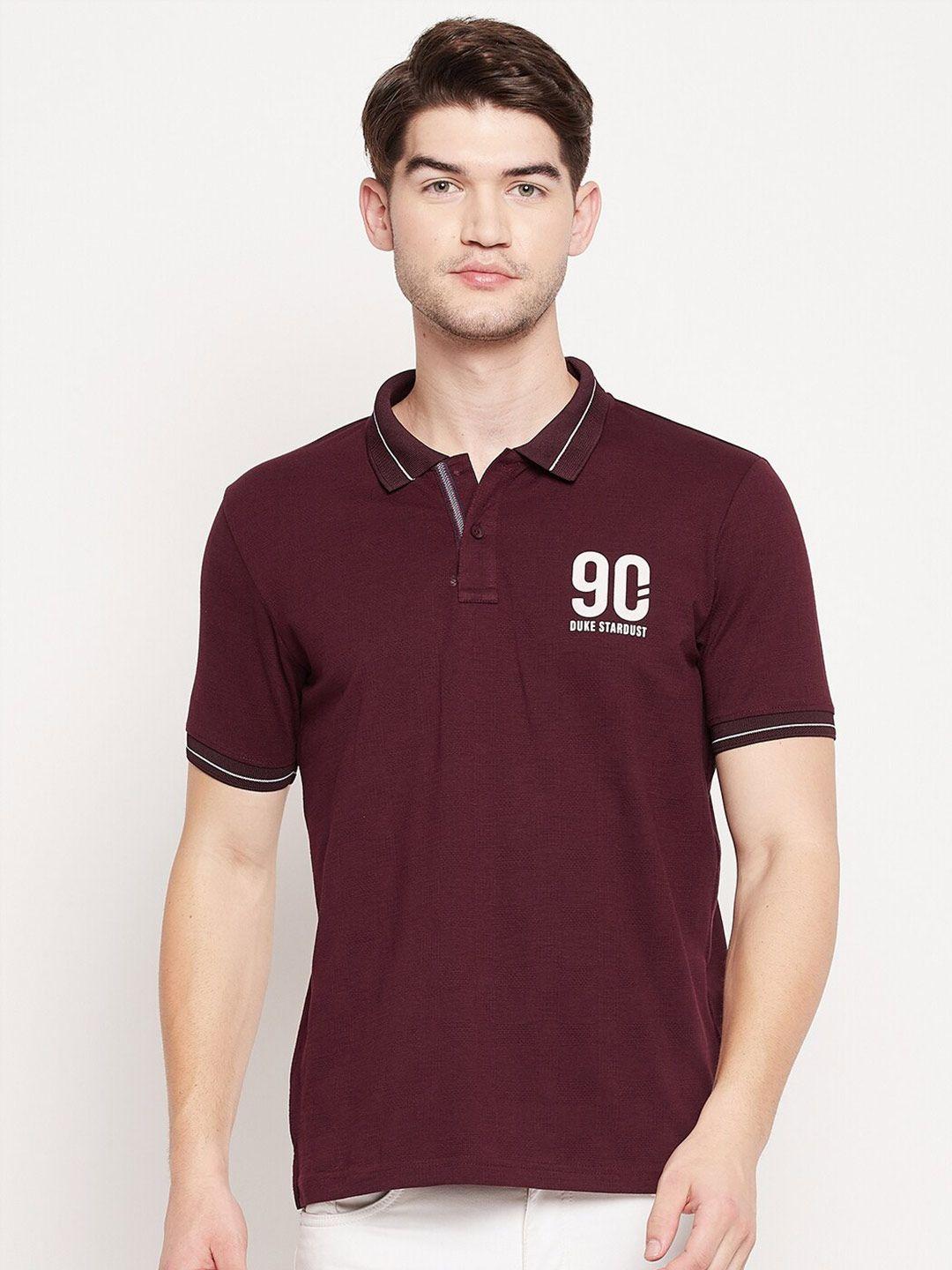 duke men maroon polo collar applique slim fit t-shirt