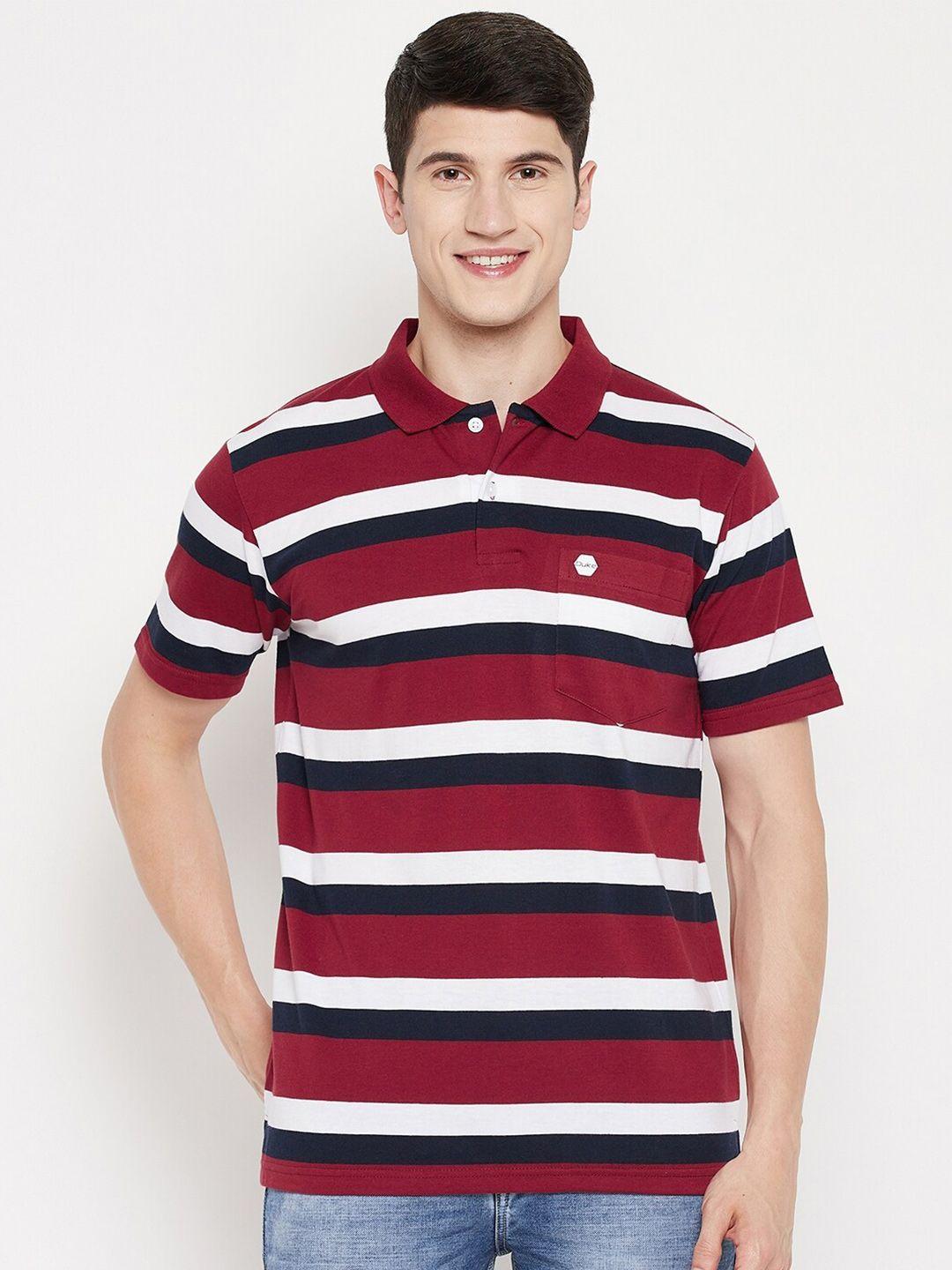 duke men maroon striped polo collar t-shirt