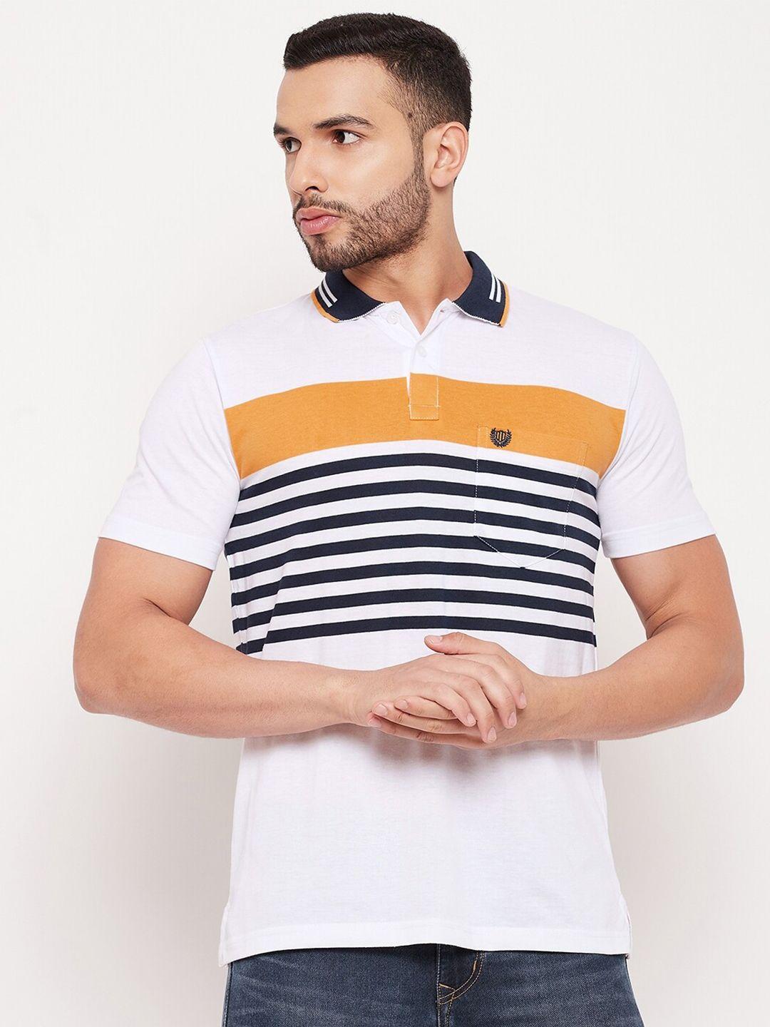 duke men multicoloured striped polo collar slim fit t-shirt