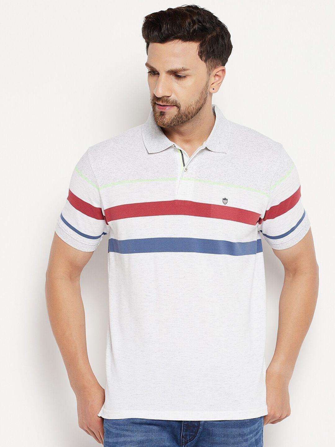 duke men off white & blue striped polo collar slim fit t-shirt