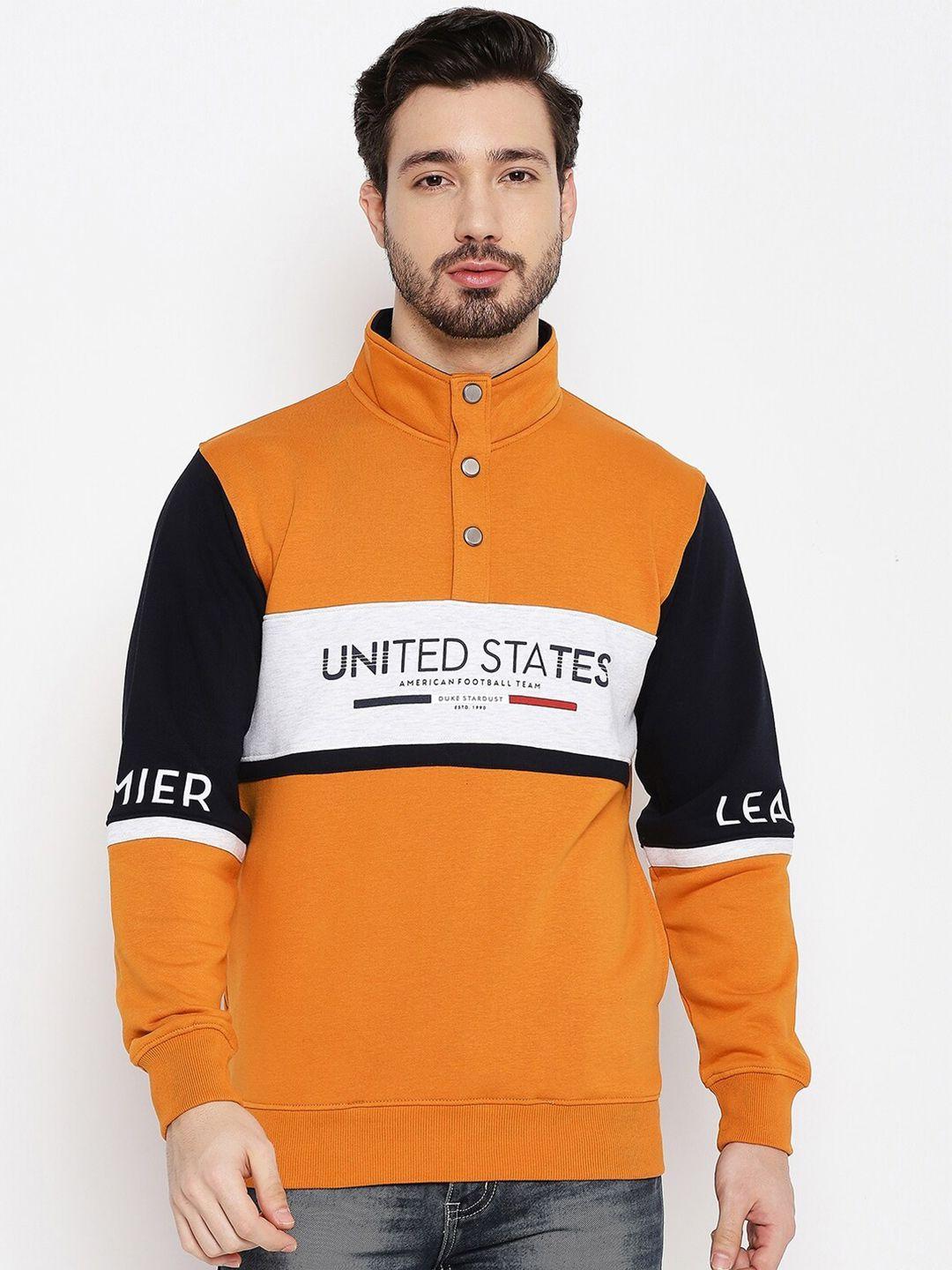 duke men orange colourblocked fleece sweatshirt