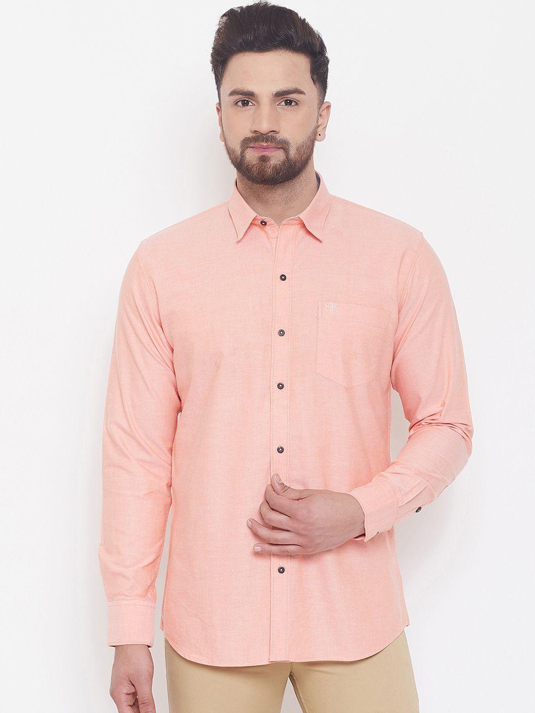 duke men peach-coloured slim fit solid casual shirt