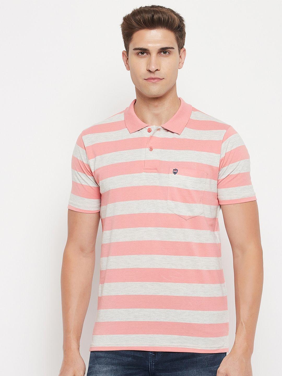 duke men pink & white striped polo collar t-shirt
