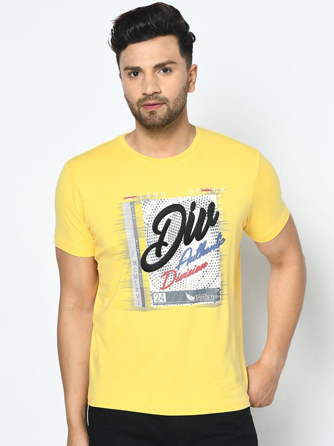 duke men yellow printed round neck t-shirt