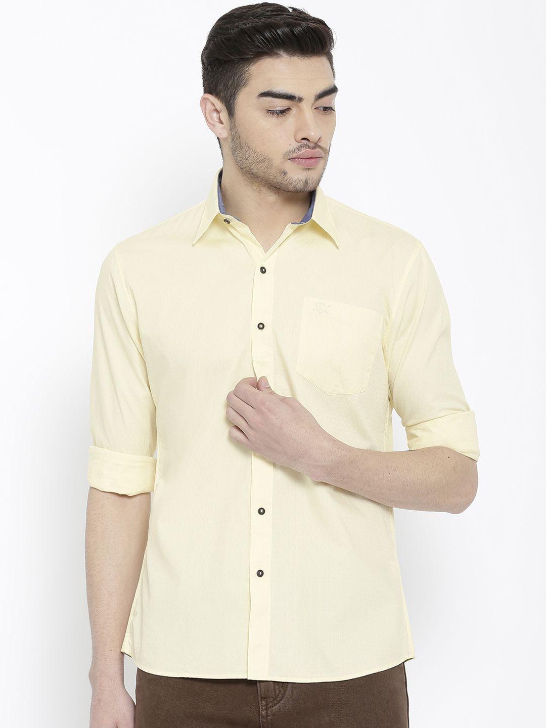 duke men yellow smart regular fit self design casual shirt