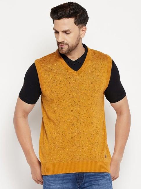 duke mustard regular fit self pattern sweater