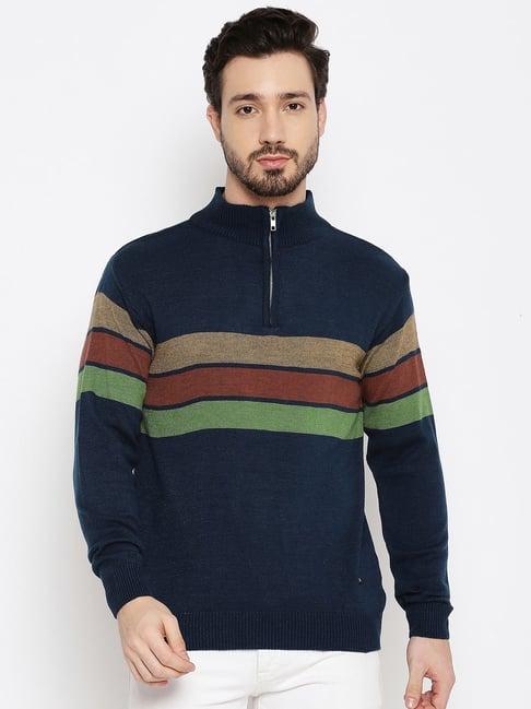 duke navy blue regular fit striped sweater