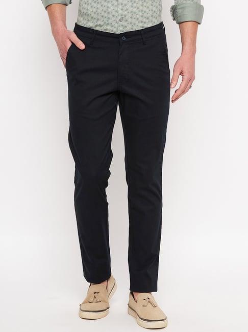 duke navy cotton slim fit trousers