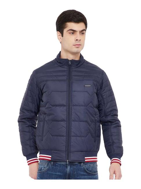 duke navy quilted full sleeves mock collar jacket