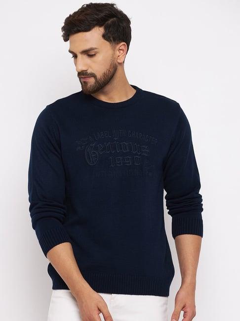 duke navy regular fit printed sweater