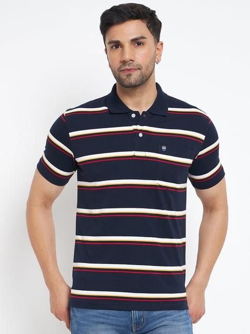 duke navy regular fit striped polo t-shirt