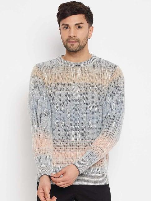 duke off white regular fit self pattern sweater