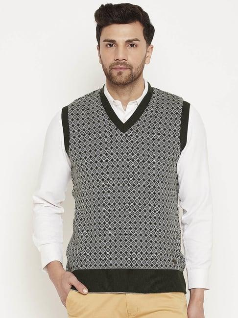 duke olive & dark grey regular fit self pattern sweater