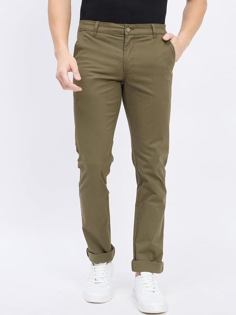 duke olive cotton slim fit chinos