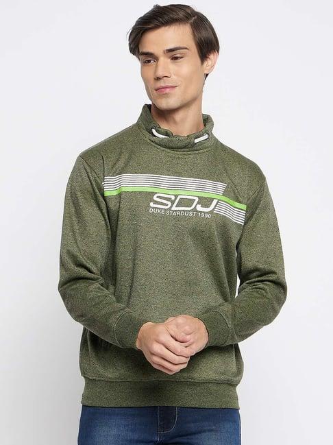 duke olive regular fit printed sweatshirt