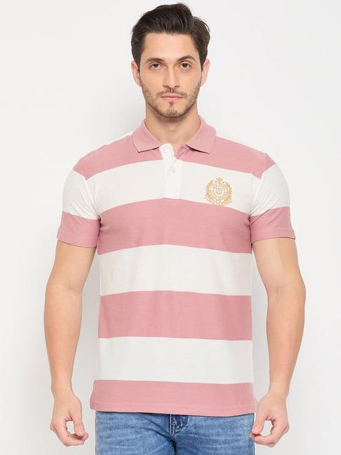 duke pink & white slim fit striped polo t-shirt