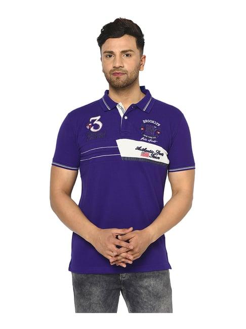 duke purple cotton regular fit printed polo t-shirt