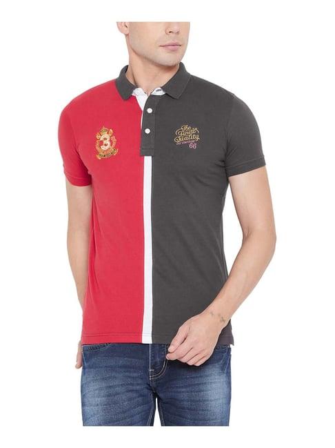 duke red & black cotton regular fit color block polo t-shirt