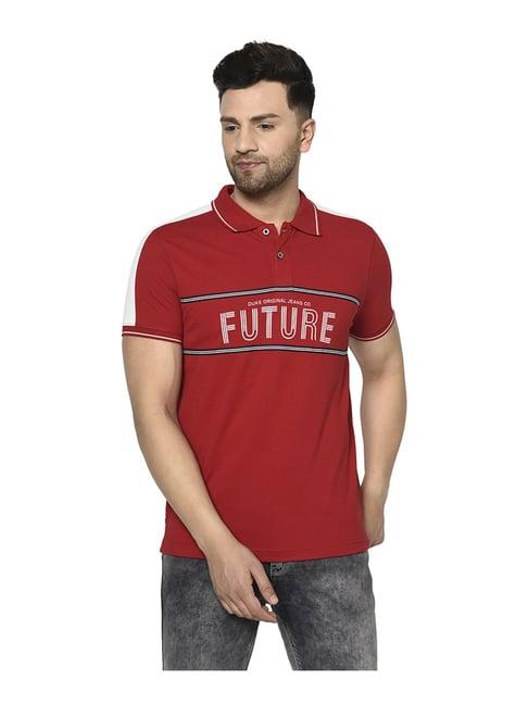 duke red cotton regular fit printed polo t-shirt