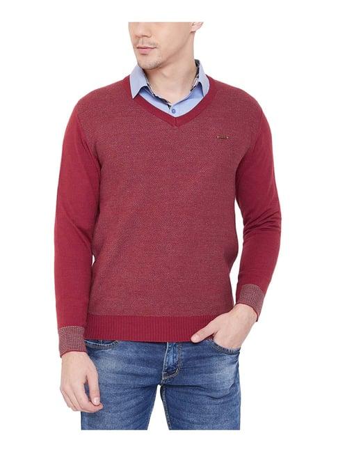 duke red regular fit self pattern sweater