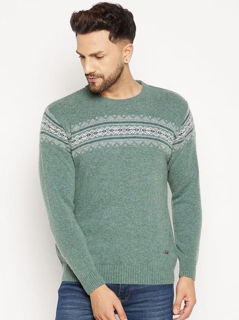 duke sage green regular fit self pattern sweater