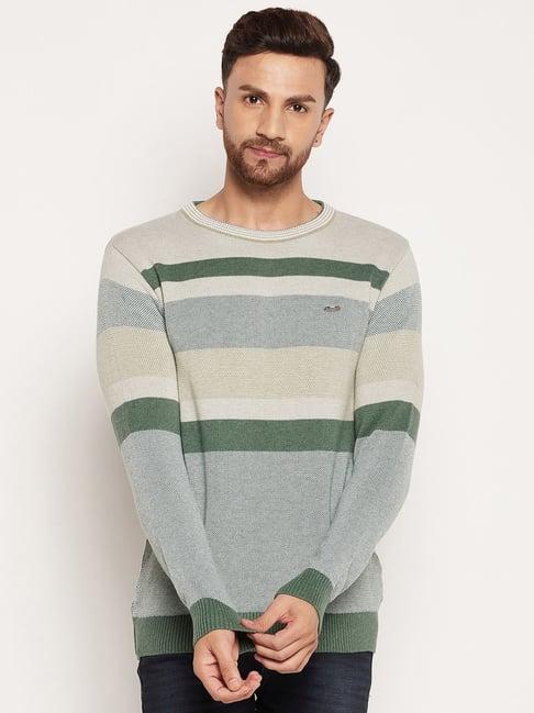 duke sage green regular fit striped sweater