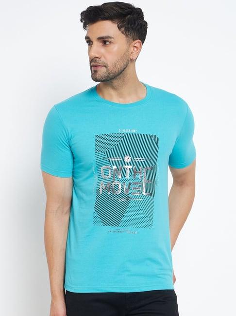 duke sea blue slim fit printed t-shirt
