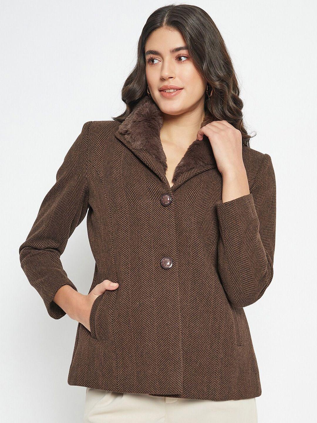 duke self-design spread collar long sleeves faux fur trim woollen overcoat